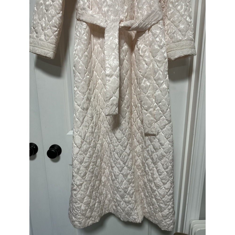 Christian Dior, Women's Vintage Quilted Bathrobe, Peach/Pink, 100% Polyester, M - Picture 6 of 12